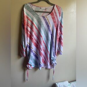 Susan Graver size XL stretchy soft knit blouse artsy colorful